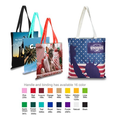 Sublimated 5Oz Cotton Canvas Tote Bag W/Color Accent Handle
