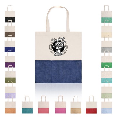 Two-Tone Burlap & Cotton Tote with Pocket